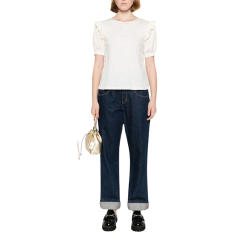Liu Jo T-Shirt T-shirt Donna con rouches e strass Panna - Francavilla Moda